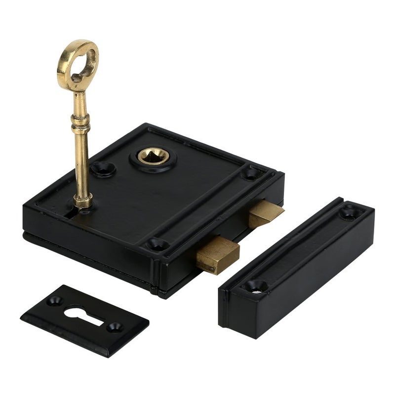 A29 2 3/8 Inch Backset Heavy Duty Cast Iron Rim Lock, Black Powder Coat Finish - Image 2